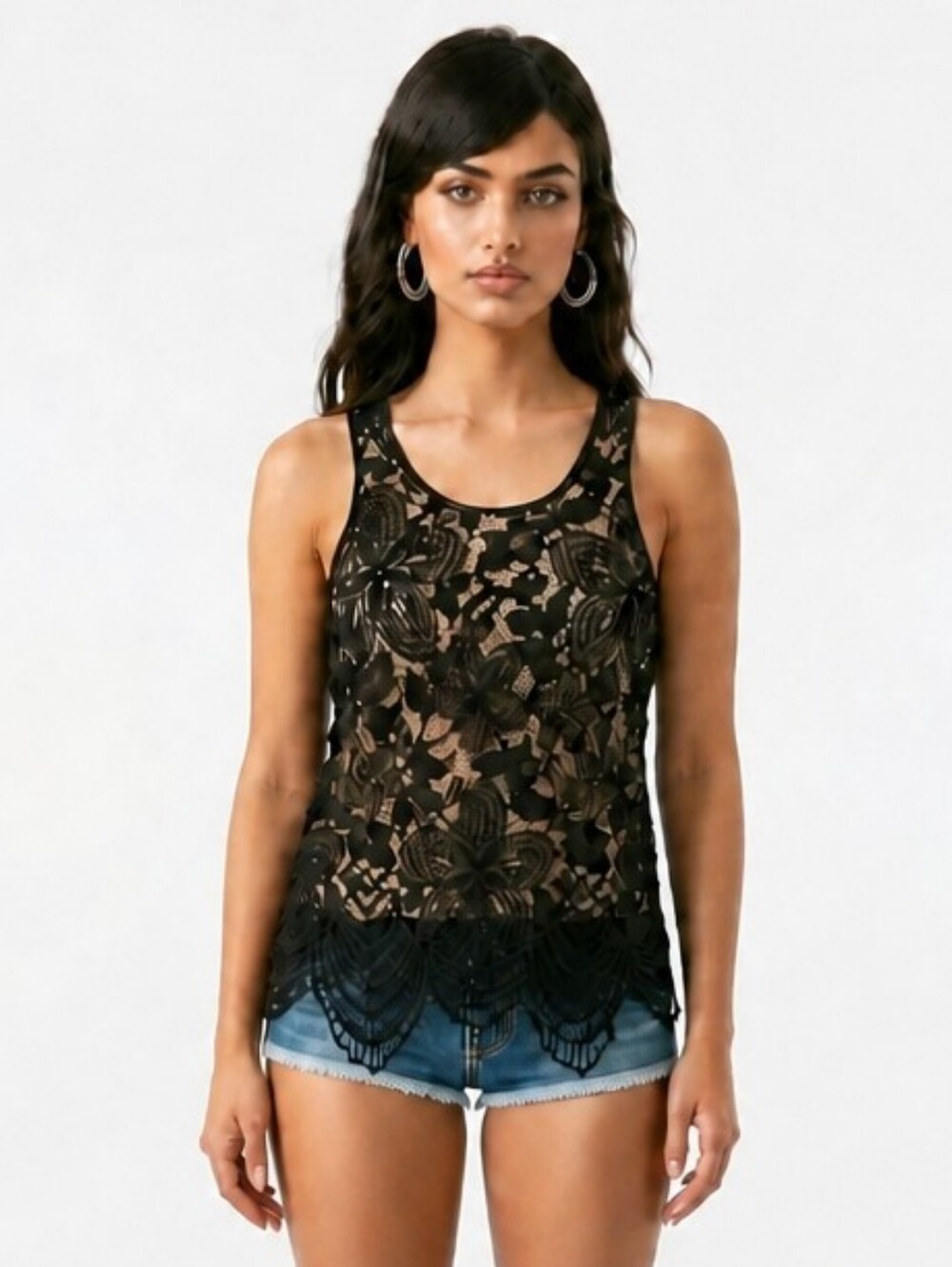 Express Sleeveless Lace Overlay Top Size L
